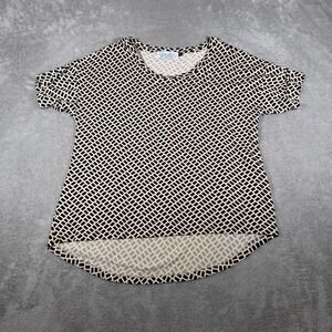 Ava Sky Fighting Eel Top Womens XS Black Geometric Print Tunic High Hawaii Shirt